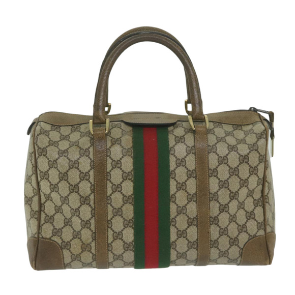 GUCCI Web Sherry Line GG Supreme Hand Bag Beige Red Green 39 018 4183 Auth ai754 - Picture 3 of 16